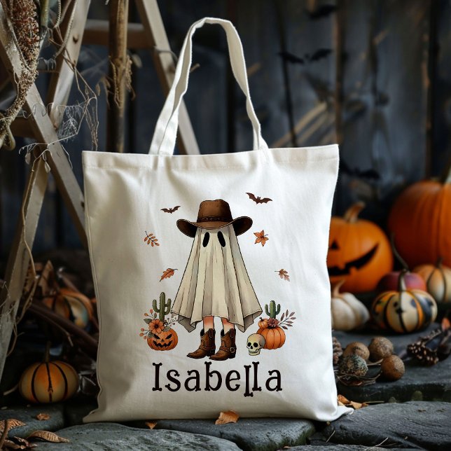 Custom Cowboy Cowgirl Ghost Trick Or Treat Candy Tote Bag (Creator Uploaded)