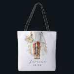 Custom Cowgirl Wedding Gown Cowgirl Boots Bride Tote Bag<br><div class="desc">Say “I do” in true western style with this personalised cowgirl bride design! Featuring a wedding gown paired with rustic cowgirl boots, this look is perfect for the bride who’s all about mixing glam with country charm. Add the bride’s name in a beautiful script font above the bold "Bride" title...</div>