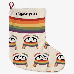 Custom Cozy Pride Penguins Christmas Large Christmas Stocking