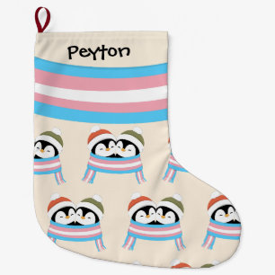 Custom Cozy Trans Penguins Christmas Large Christmas Stocking