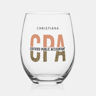 Custom CPA Certified Public Accountant Leopard Stemless Wine Glass
