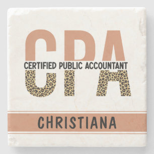 Custom CPA Certified Public Accountant Leopard Stone Coaster