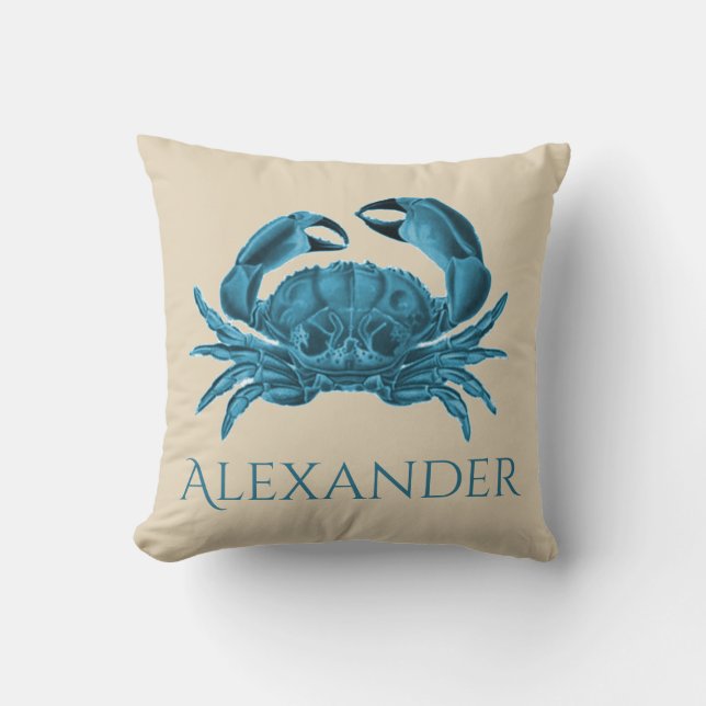 Custom Crab in Blue and Tan Cushion (Front)