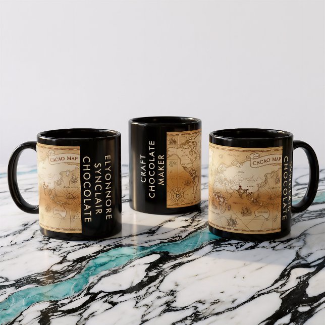 Custom Craft Chocolate Maker Vintage Cacao Map Mug (Creator Uploaded)