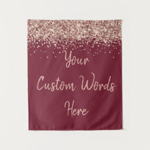 Custom Cranberry & Rose Gold Birthday Party Photo Tapestry