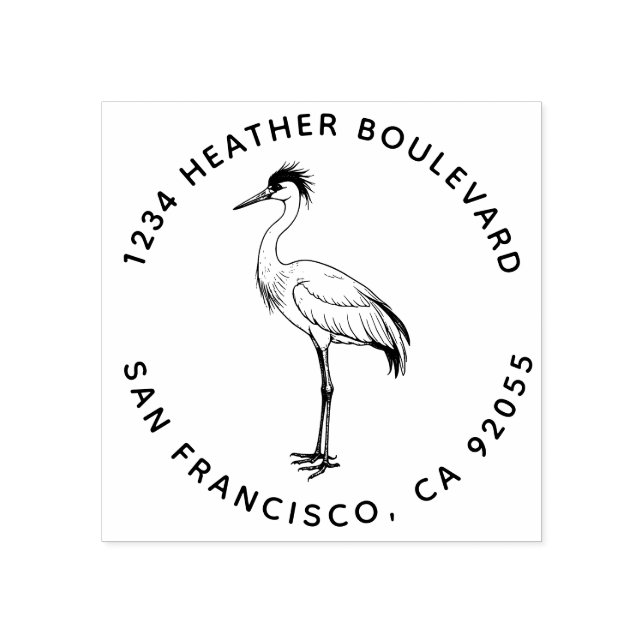 Custom Crane Bird Return Address Family Name Rubber Stamp (Imprint)