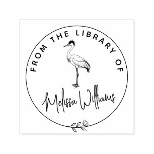 Custom Crane Ex Libris From the Library Book Self-inking Stamp
