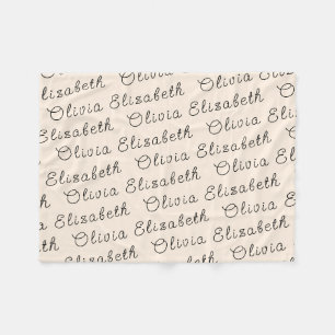 Custom Cream and Black Personalised Baby Girl Gift Fleece Blanket