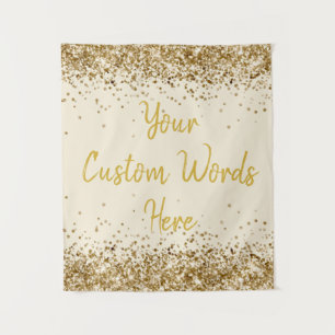 Custom Cream and Gold Birthday Party Photo Booth Tapestry
