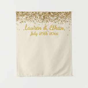 Custom Cream and Gold Glitter Wedding Photo Booth Tapestry