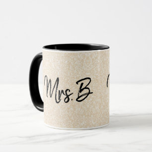 Custom Cream Champagne Mrs Initial Glitter Mug