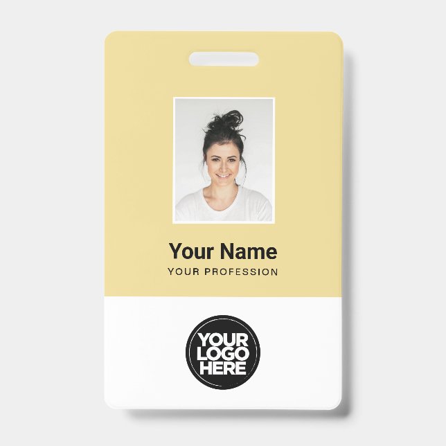 Custom Cream Employee Photo, Bar Code, Logo, Name ID Badge (Front)