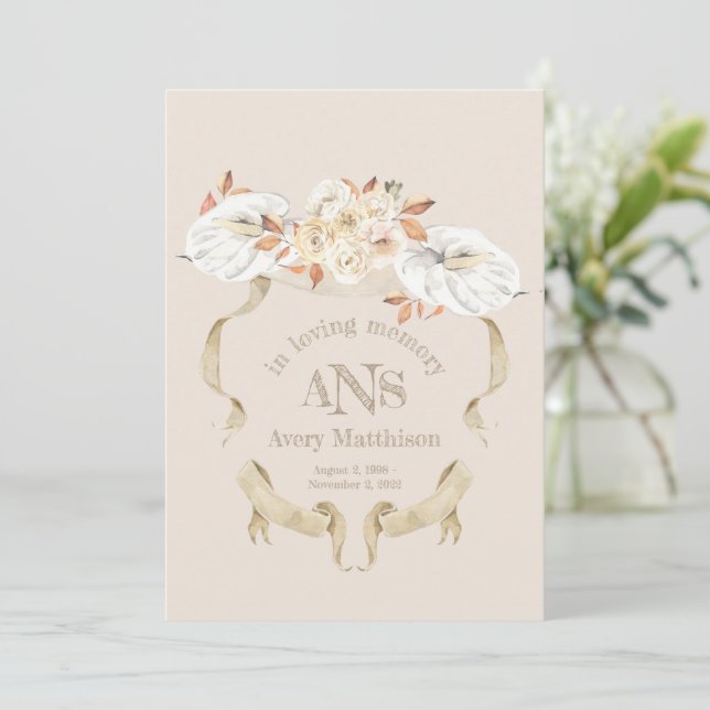 Custom Cream Rose Monogram Crest Funeral Program (Standing Front)