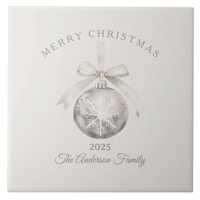 Custom cream rustic ornament Christmas gift Ceramic Tile (Front)