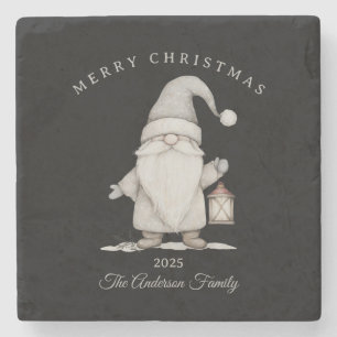 Custom cream white gnome Christmas gift Stone Coaster