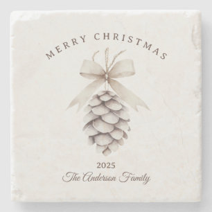 Custom cream white pinecone Christmas gift Stone Coaster