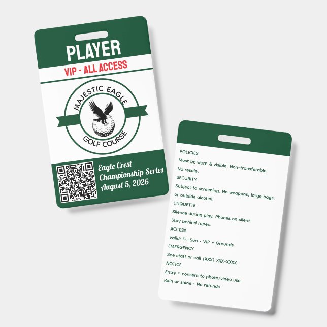 Custom Create Your Own Golf Tournament ID Badge (Front & Back)