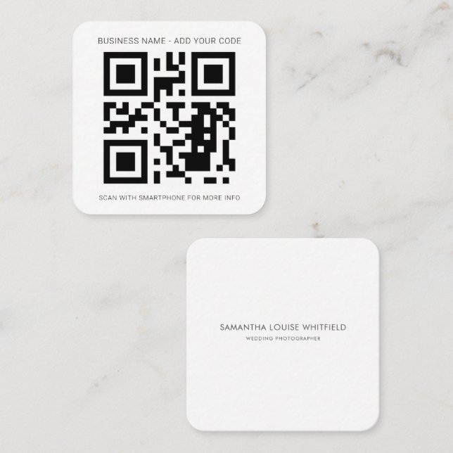 Custom Create Your Own QR Code Minimalist Square Business Card (Front/Back)