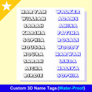 Custom Creative 3D Tag Name Stickers for Boys