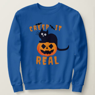 Custom 'Creep It Real'  Print Halloween Black Cat Sweatshirt