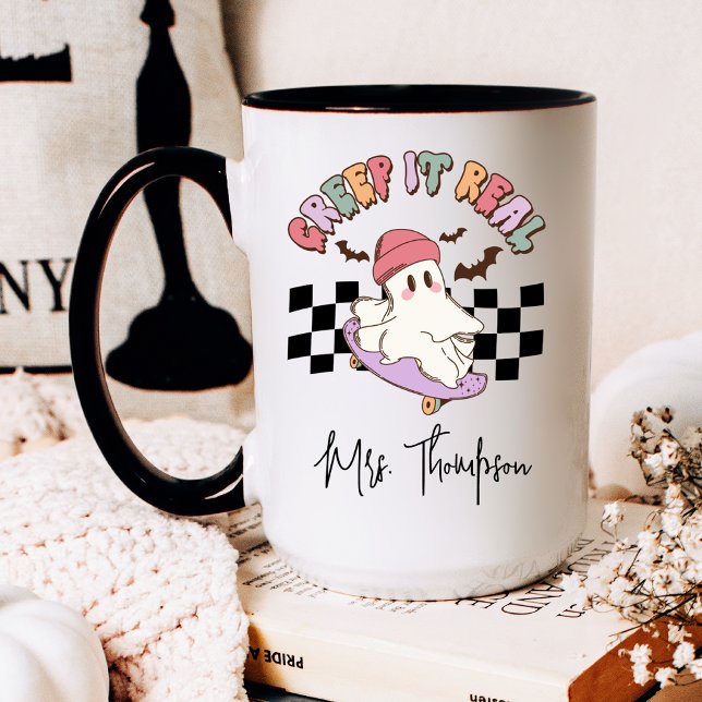 Custom Creep It Real Skateboarding Ghost Halloween Coffee Mug (Creator Uploaded)