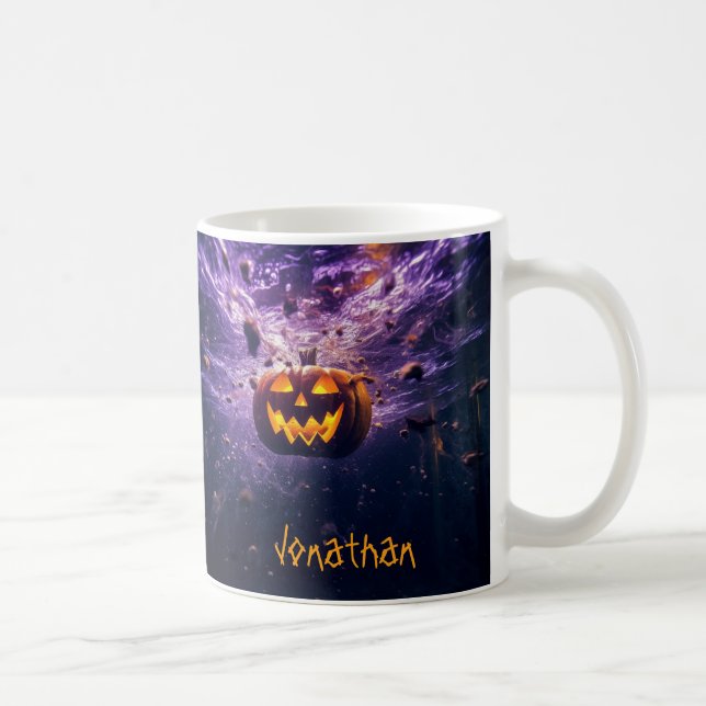 Custom Creepy Jack-o'-Lantern Purple Halloween Coffee Mug (Right)