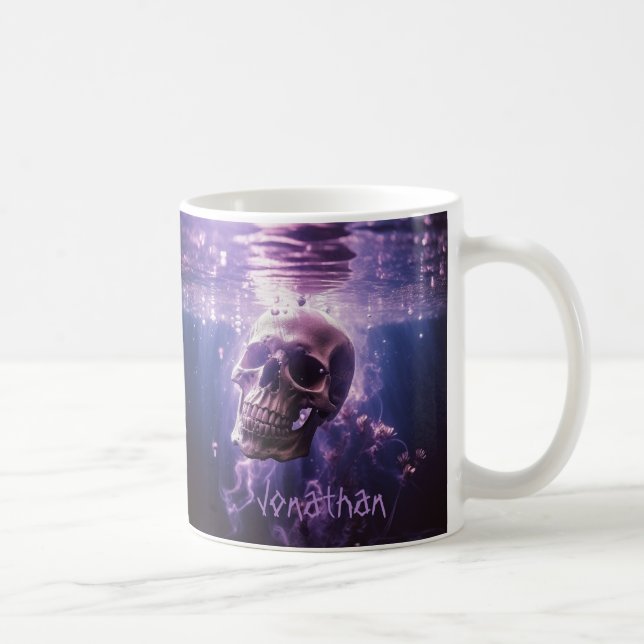 Custom Creepy Skull Horror Purple Halloween Coffee Mug (Right)