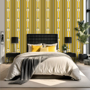 Custom Crest Yellow Black Stripe Peel and Stick Wallpaper