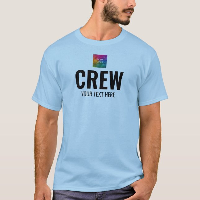 Custom Crew Front Back Logo Mens Light Blue T-Shirt (Front)