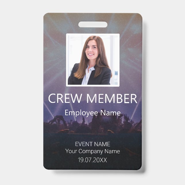 Custom Crew Member Barcode  Event Badge ID Badge (Front)