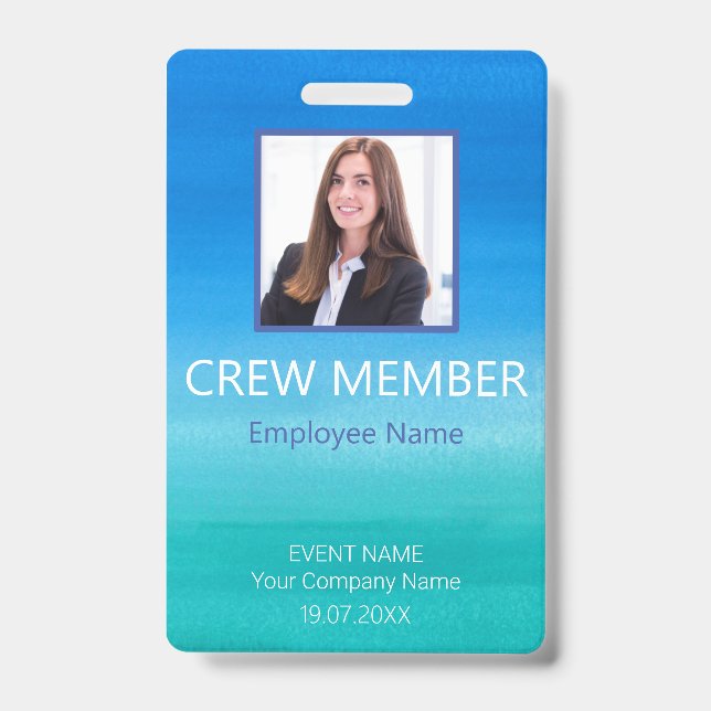 Custom Crew Member Barcode Event Blue Badge ID Badge (Front)