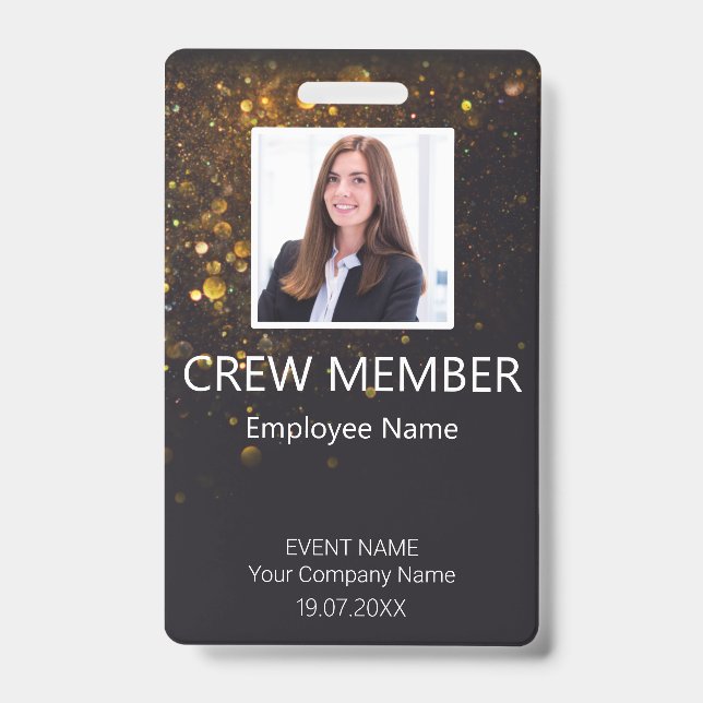 Custom Crew Member Barcode Event Glitter Badge ID Badge (Front)
