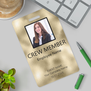 Custom Crew Member Barcode Event Gold Badge ID Badge