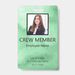 Custom Crew Member Barcode Event Green Badge ID Badge
