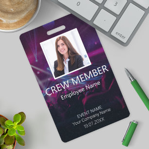 Custom Crew Member Barcode Event Purple Badge ID Badge