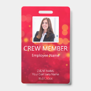 Custom Crew Member Barcode Event Red Badge ID Badge