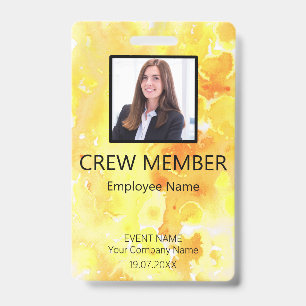 Custom Crew Member Barcode Event Yellow Badge ID Badge