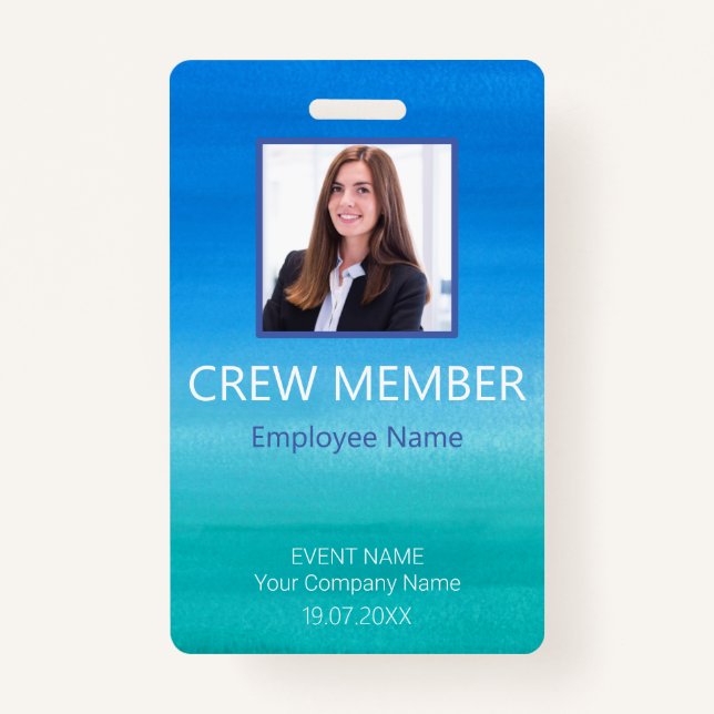 Custom Crew Member Event Blue Badge ID Badge (Front)