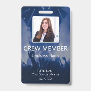 Custom Crew Member QR Code Event Blue Badg Badge ID Badge