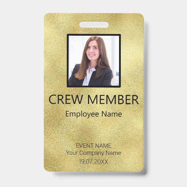 Custom Crew Member QR Code Event Gold Badge ID Badge (Front)