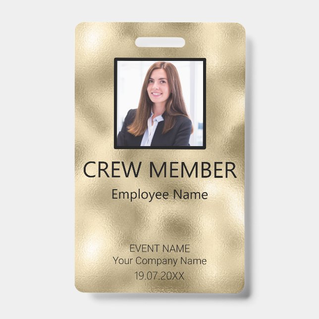 Custom Crew Member QR Code Event Gold Badge ID Badge (Front)