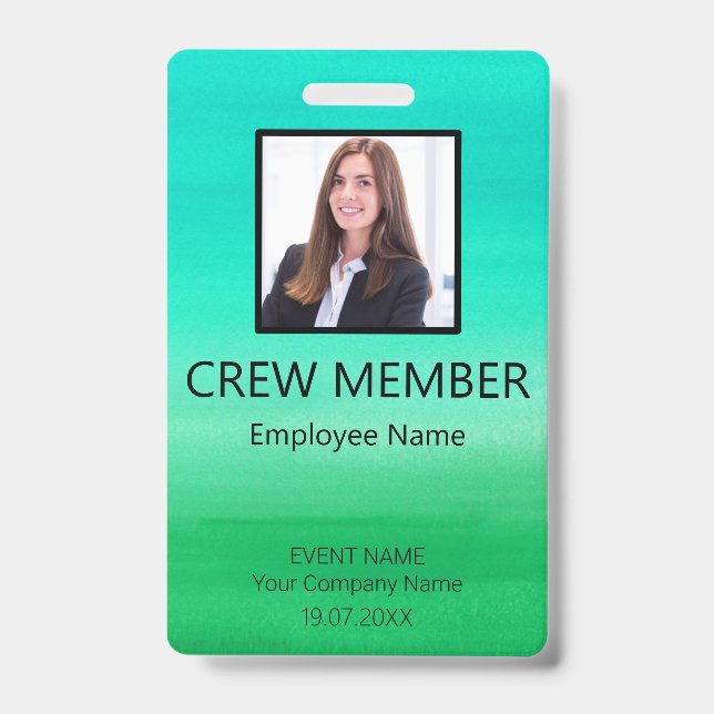 Custom Crew Member QR Code Event Green Badge ID Badge (Front)
