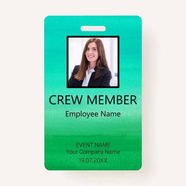 Custom Crew Member QR Code Event Green Badge ID Badge (Front)
