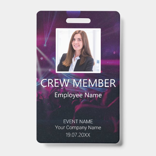 Custom Crew Member QR Code Event  Purple Badge ID Badge (Front)