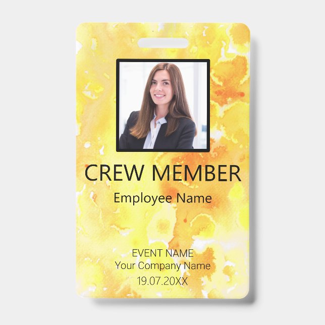 Custom Crew Member QR Code Event Yellow Badge ID Badge (Front)