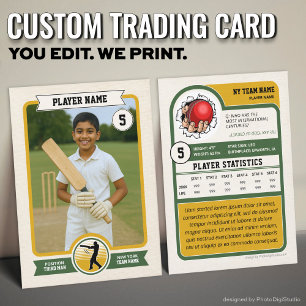 Custom Cricket Trading Card, Green Retro Player Calling Card