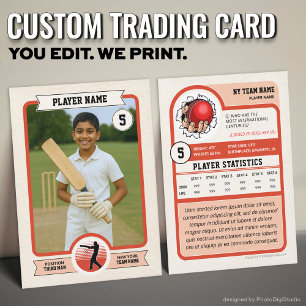 Custom Cricket Trading Card, Red Retro Player Calling Card