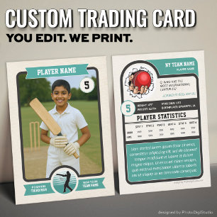 Custom Cricket Trading Card, Teal Retro Player Calling Card