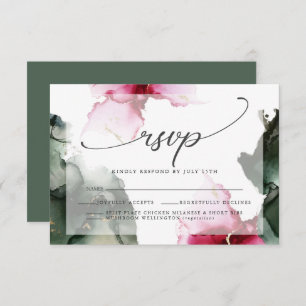Custom Crimson and Sage Green Watercolor RSVP Card