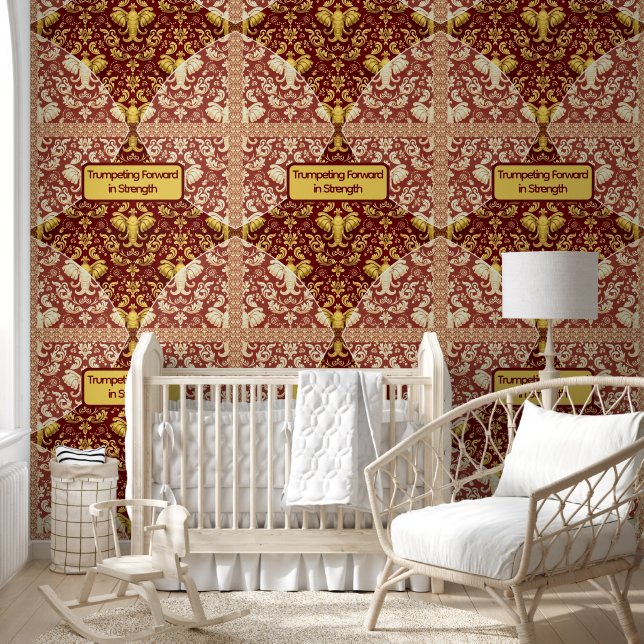 Custom Crimson Red & Gold Elephant Wall Covering (Kids)